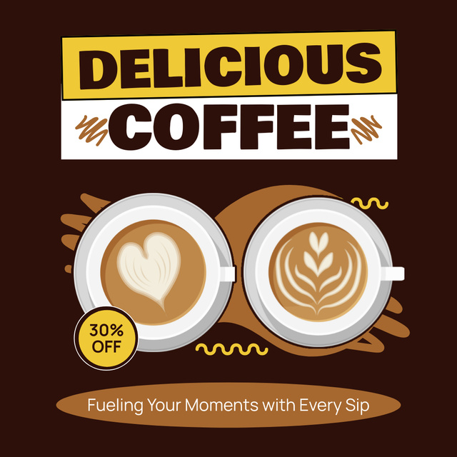 Ontwerpsjabloon van Instagram AD van Delicious Coffee With Art In Cups At Discounted Rates