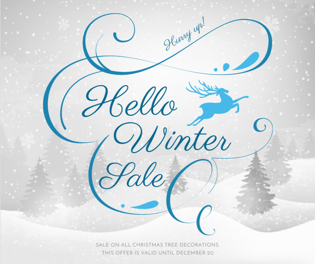 Winter Sale announcement with Snowy forest Facebook Design Template