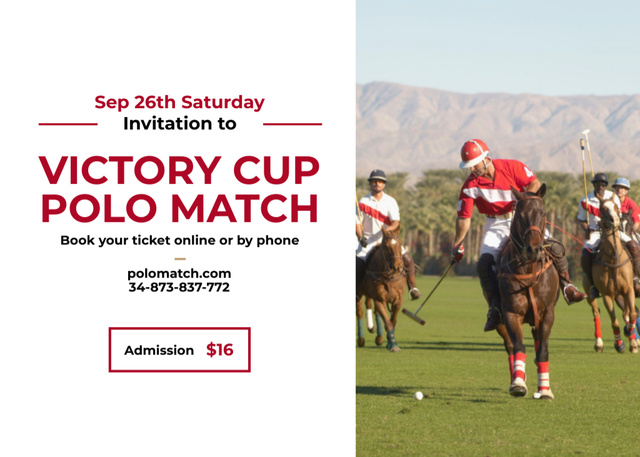 Polo Cup Announcement with Players on Horses on Lawn Flyer 5x7in Horizontal Design Template