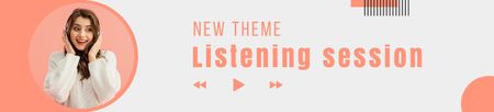 Plantilla de diseño de Nuevo tema de podcast con mujer con auriculares Ebay Store Billboard 