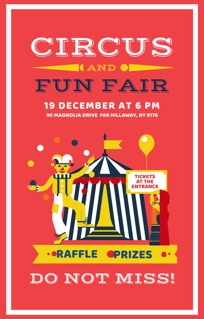 Circus and Funfair Announcement with Tent Invitation 4.6x7.2inデザインテンプレート