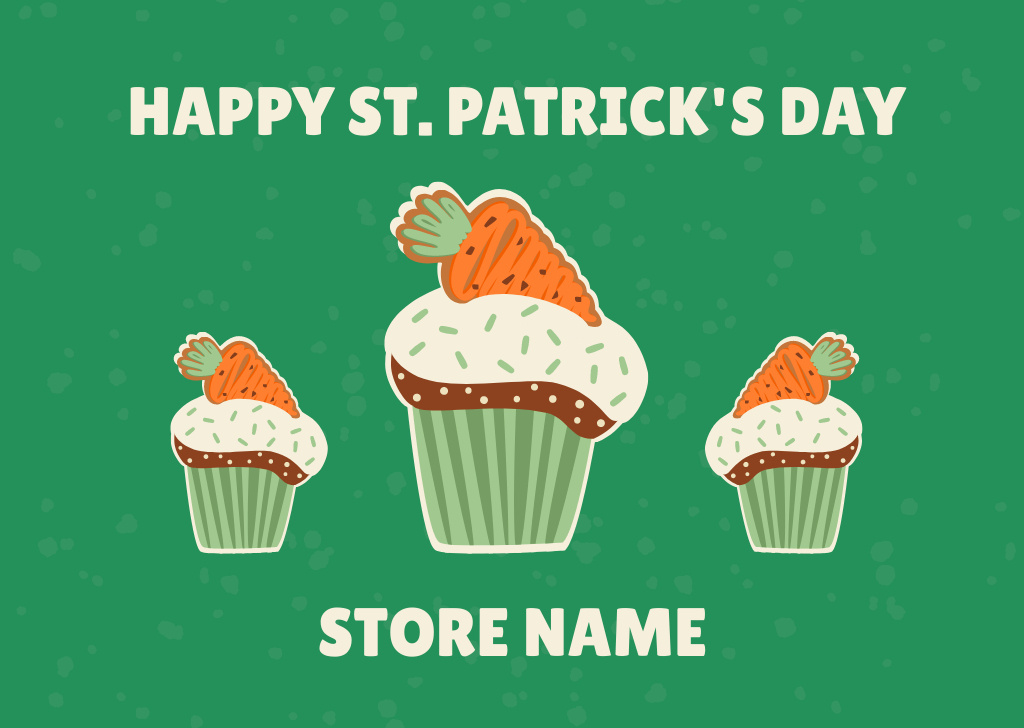 Delicious St. Patrick's Day Carrot Cupcakes Card Design Template