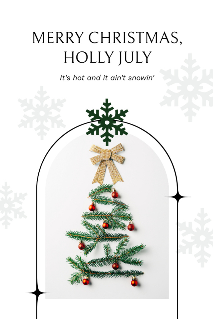 Merry Christmas In July With Snowflakes Postcard 4x6in Vertical Design Template