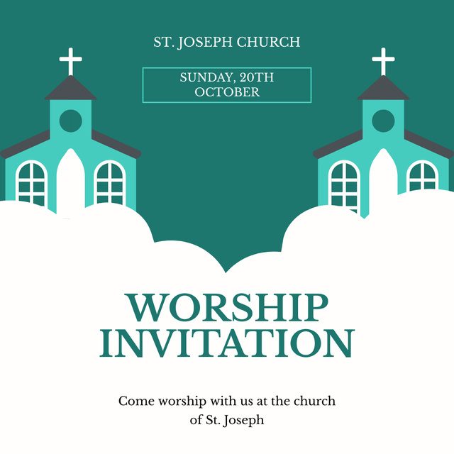 Ontwerpsjabloon van Instagram van Worship Invitation with Church Illustration