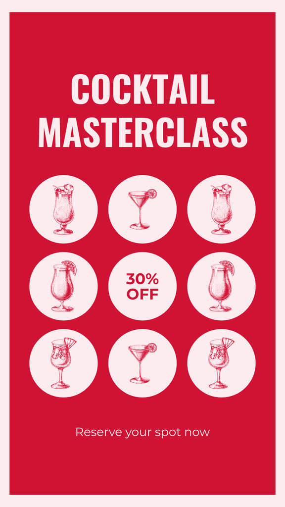 Bright Red Promotion Discount On Cocktail Masterclass Instagram Story Modelo de Design