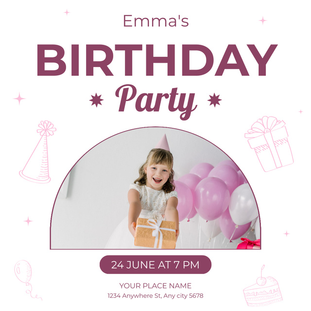 Kid's Birthday Party Invitation Instagram Design Template