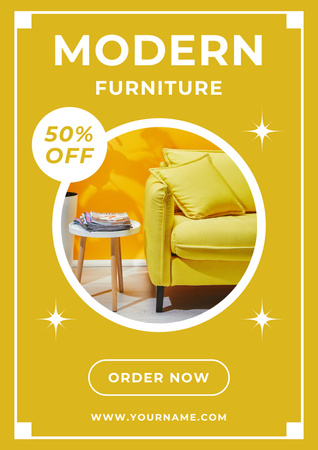Modern bútorok élénk sárga Poster tervezősablon