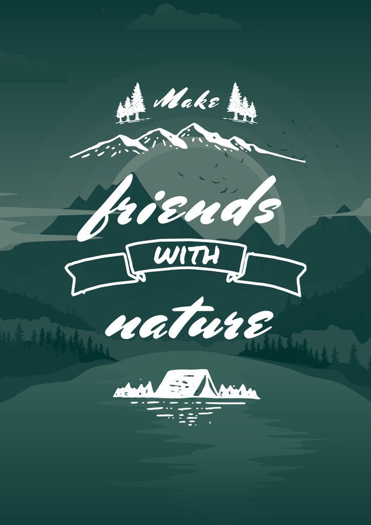 Phrase about Nature with Scenic Mountain View Poster – шаблон для дизайна