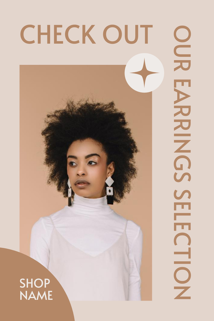 Stylish Woman posing in Trendy Earrings Pinterest Design Template