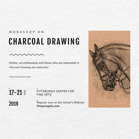 Drawing Workshop Announcement Horse Image Instagram AD tervezősablon
