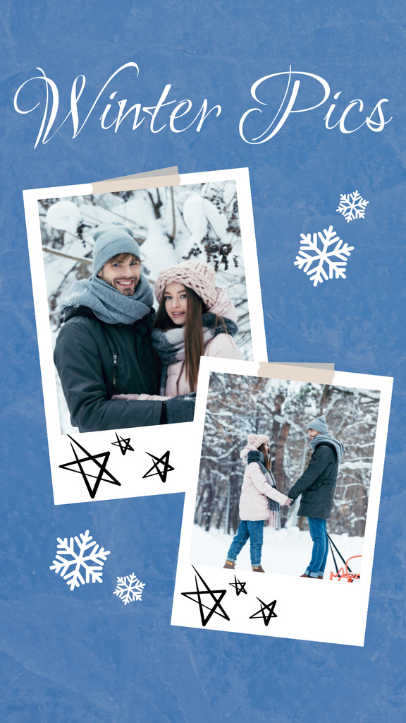 Platilla de diseño Winter Photo Collage on Blue Instagram Story