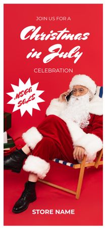  Christmas Sale in July with Santa Claus Sitting on a Chaise Lounge Flyer DIN Large – шаблон для дизайну
