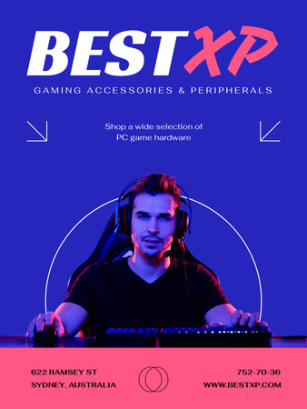 Ontwerpsjabloon van Poster US van Aanbieding gaminguitrusting met Gamer on Blue
