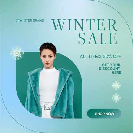 Designvorlage Announcement of Winter Sale of All Positions with Woman in Fur Coat für Instagram