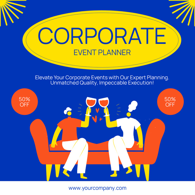 Discount on Organizing Corporate Events with People with Glasses Instagram Design Template
