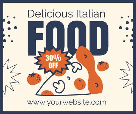 Delicious Discounted Italian Food with Slice of Pizza Facebook Design Template