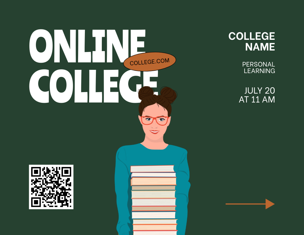 Online College Announcement with Girl Flyer 8.5x11in Horizontal Design Template