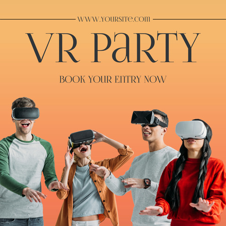 Virtual Party Invitation with Company of Friends in VR Glasses Instagram Design Template