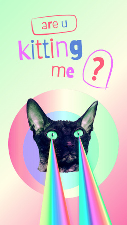 Szablon projektu Funny Cute Cat with Rainbow Rays from Eyes Instagram Story