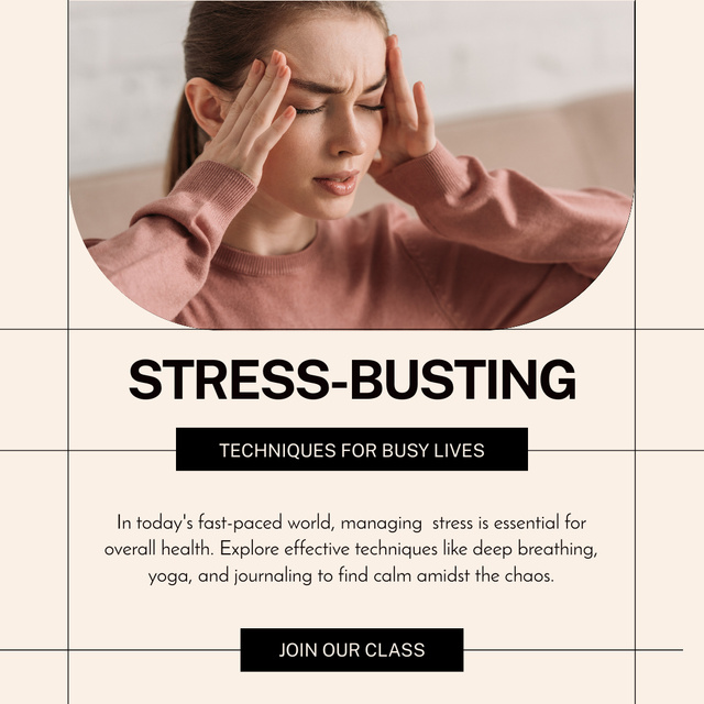 Stress Busting Techniques For Busy Lives Instagram Design Template