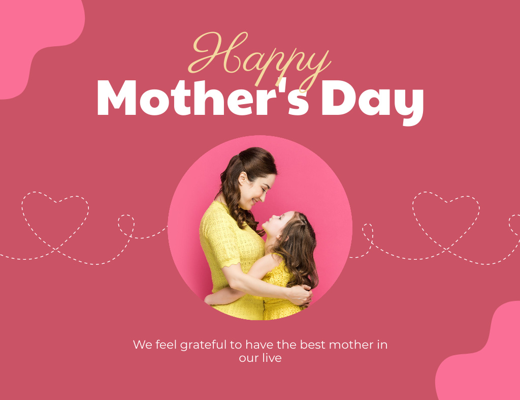 Happy Mother's Day Greeting on Magenta Layout Thank You Card 5.5x4in Horizontal Design Template