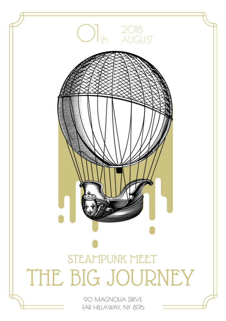 Steampunk Event with Black and White Sketch Flyer A5 Design Template