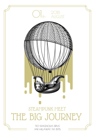 Steampunk event with Air Balloon Flyer A5 Design Template
