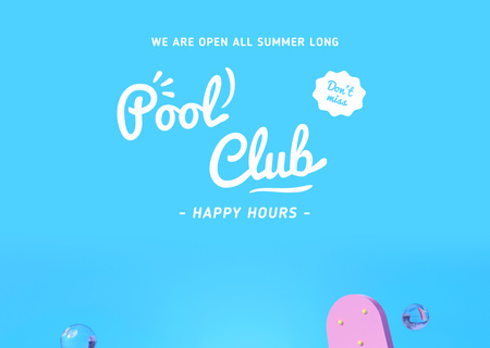 Pool Club Happy Hours Announcement Flyer A6 Horizontal Design Template