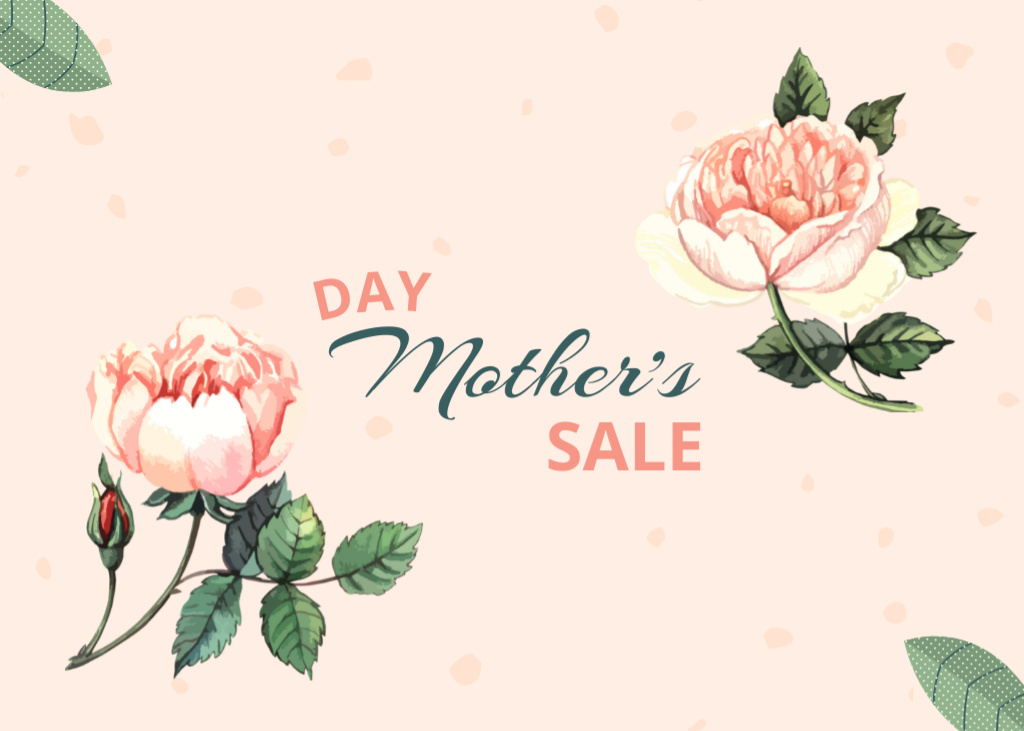 Ontwerpsjabloon van Postcard 5x7in van Mother's Day Sale Announcement with Roses