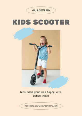 Küçük Bir Kızla Çocuk Scooterlarının Reklamı Poster Tasarım Şablonu