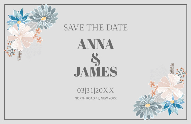 Designvorlage Wedding Celebration Notification with Save the Date Text für Thank You Card 5.5x8.5in