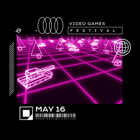 Neon Light With Video Games Festival Announcement Animated Post Design Template