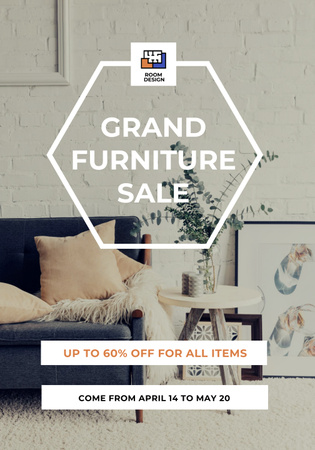 Furniture Sale with Cozy White Room Poster 28x40in Šablona návrhu