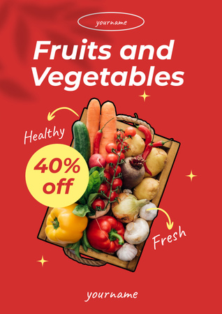Fresh Groceries In Basket Sale Offer Poster Design Template