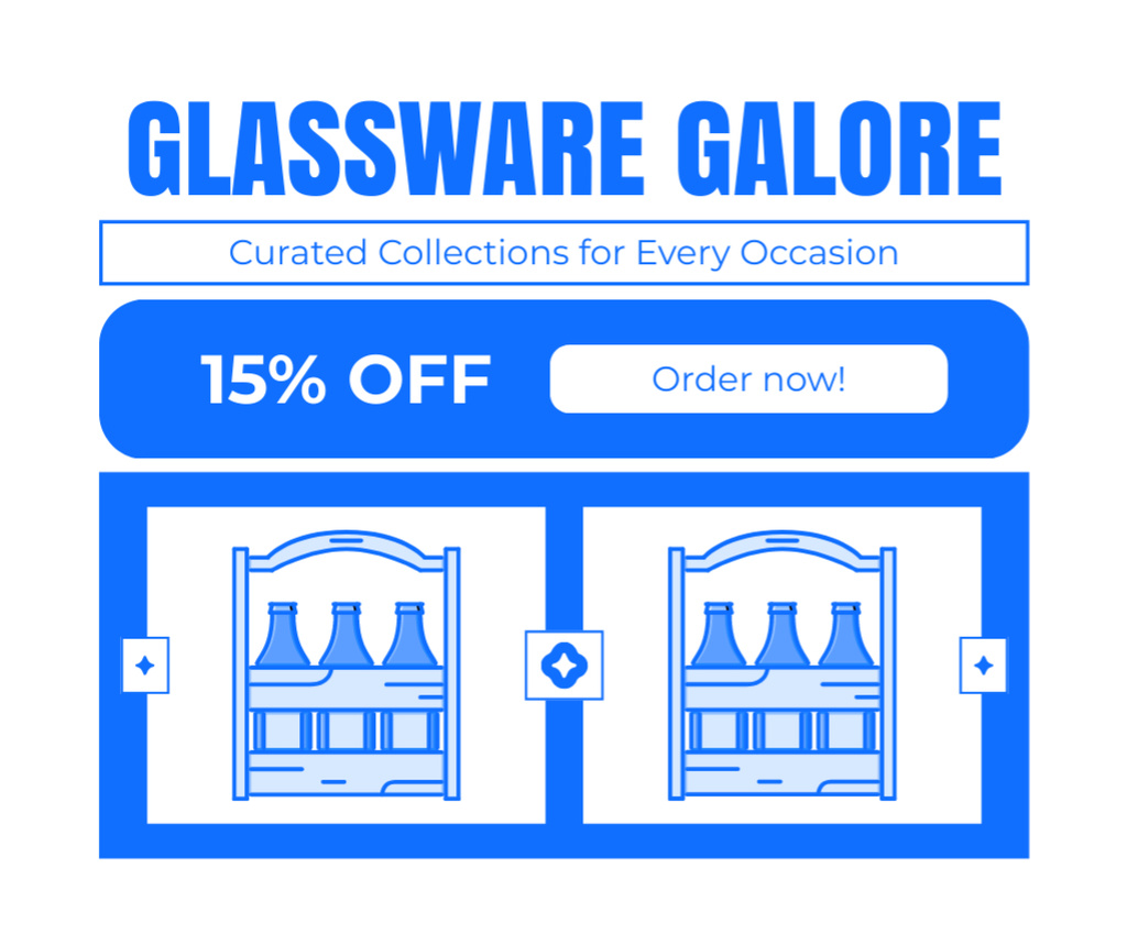 Plantilla de diseño de Glassware Galore At Lowered Costs With Bottles Facebook 