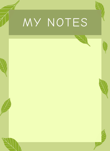 Blank Notes Sheet with Green Leaves Illustration Notepad 4x5.5inデザインテンプレート
