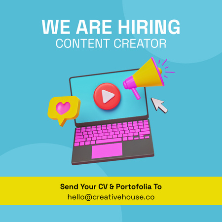 Content Creator Open Position with Laptop Instagram Design Template