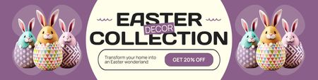 Template di design Annuncio della collezione di decorazioni pasquali con simpatici coniglietti nelle uova Twitter