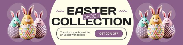 Easter Decor Collection Ad with Cute Bunnies in Eggs Twitter Design Template