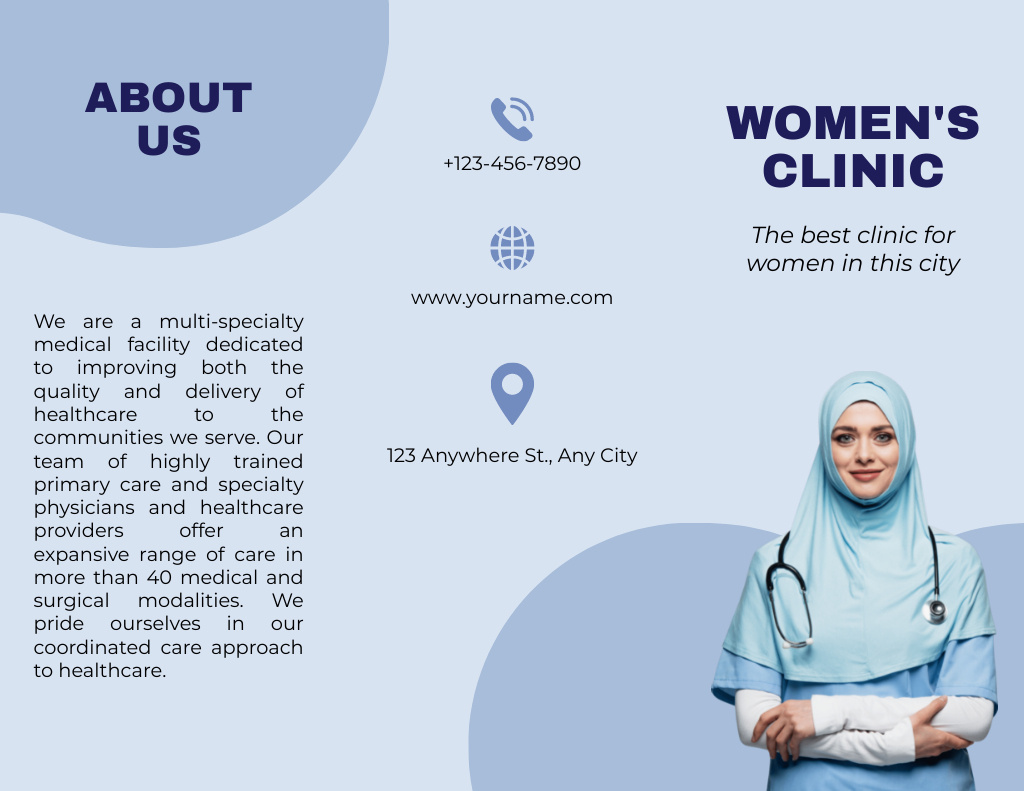 Template di design Women's Health Clinic with Woman Doctor Brochure 8.5x11in