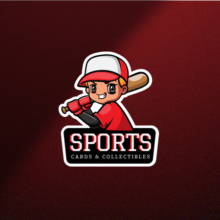 Template di design carte sportive annuncio con giocatore di baseball carino Logo