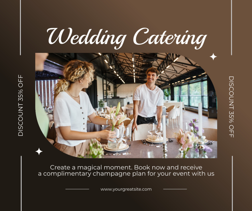 Ontwerpsjabloon van Facebook van Wedding Catering and Serving Services at Half Price