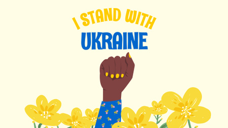 Black Woman standing with Ukraine Zoom Background Design Template