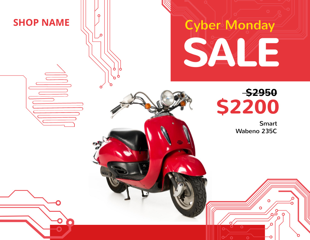 Template di design Sale on Cyber Monday with Scooter Flyer 8.5x11in Horizontal