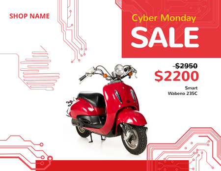 Designvorlage Cyber Monday Sale Scooter in Red für Flyer 8.5x11in Horizontal
