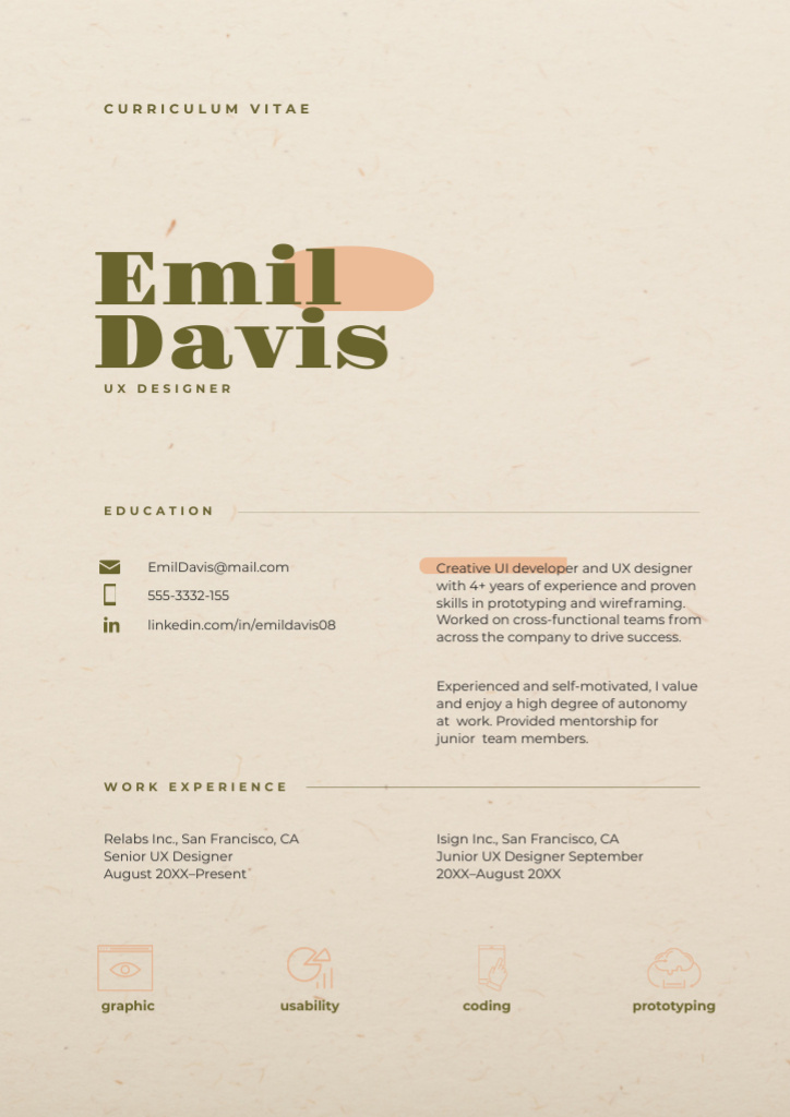Template di design Web Designer Skills and Experience Offer Resume