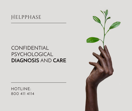 Psychological Help Program Ad with Plant in Hand Facebook Design Template