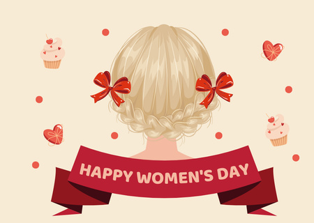 かわいい女性の髪型で女性の日の挨拶 Cardデザインテンプレート