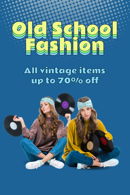 Woman of 80s for vintage items sale Pinterest Design Template