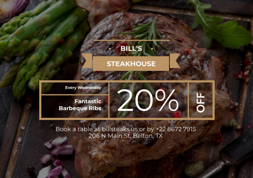 Delicious Grilled Steak Offer with Green Flyer A5 Horizontal Πρότυπο σχεδίασης